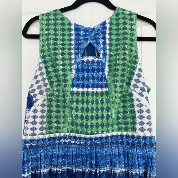Julian Taylor Blue, Green and White Mesh Dress Size 14‎ - Picture 2 of 4